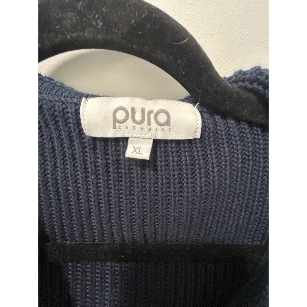 Pura Cashmere Womens Navy Blue Shaker Knit Full Zip Hoodie Sweater XL - Picture 2 of 10
